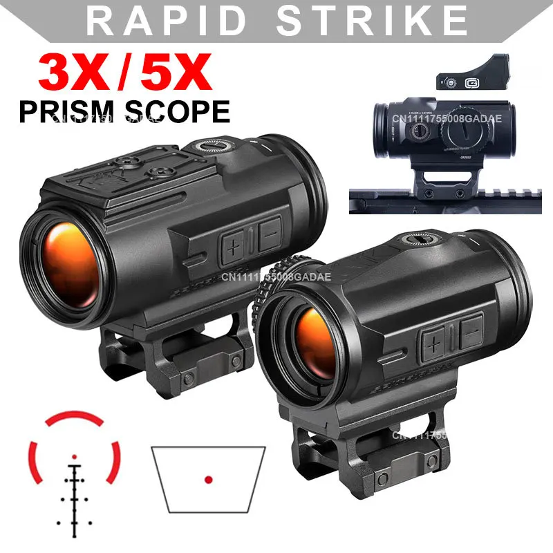 

SPIT 5X/3X GEN II Prism Scope Tactical Red Dot Sight Rifle Optics Magnifier Scope with Hight&Low Picatinny Mount AR-BDC4 Reticle
