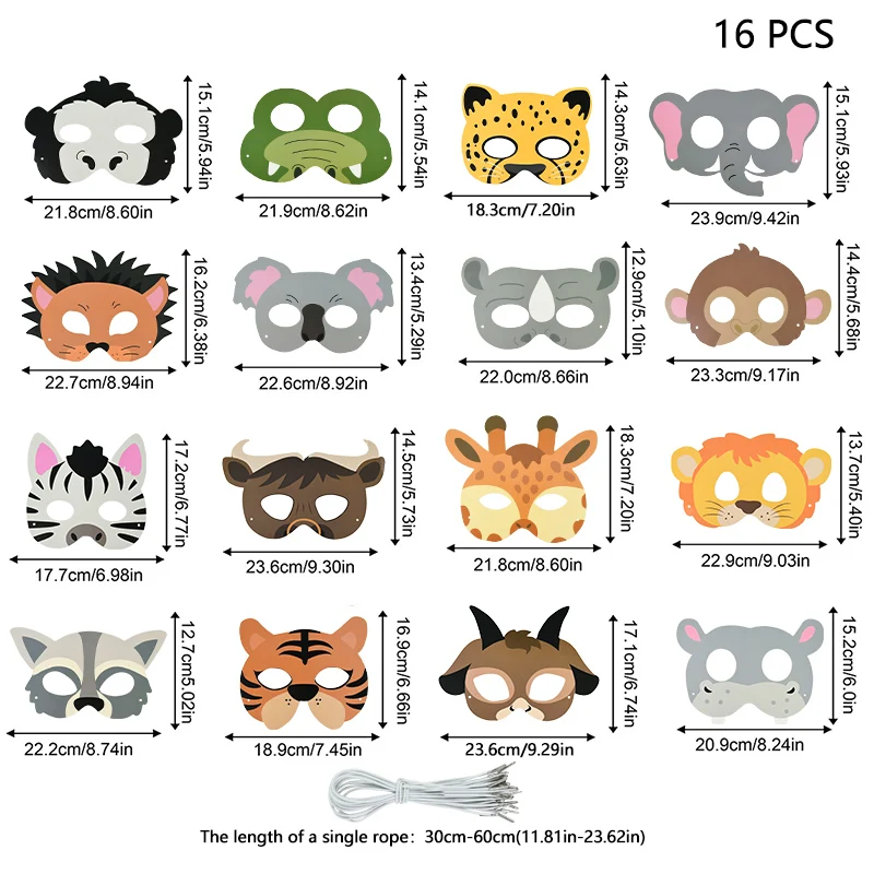 16pcs Jungle Animal Paper Mask Funny Tiger Lion Masks For Kid Safari Theme Birthday Christmas Party Decor Halloween Cosplay Prop