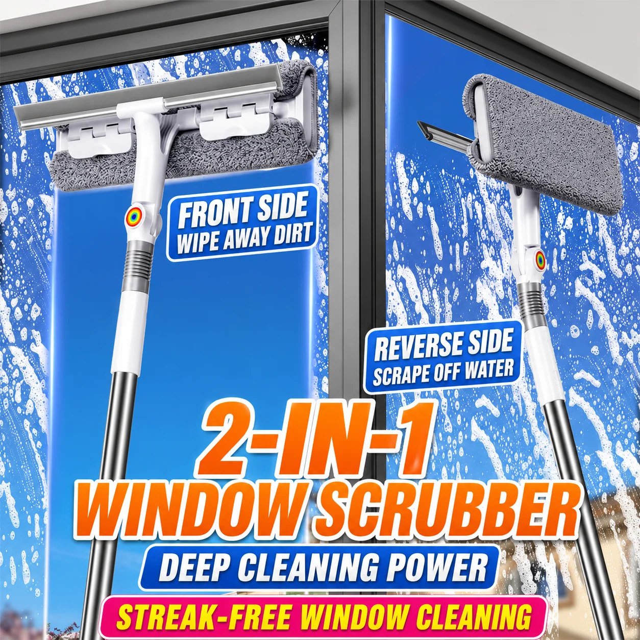 Fensterwischer 2-in-1 mit ausziehbarer Stange für hohe Fenster