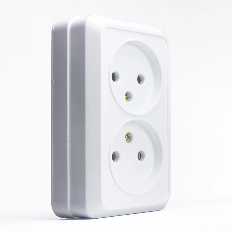 250V 16A European Standard German 2Holes White External Wall Mounted Double Dust-proof Socket Combination ABS flame retardant