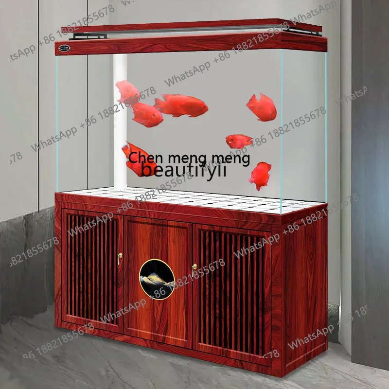 X New Chinese Style Home Living Room Fish Tank Ultra Clear Glass Office Floor Bottom Filter No Water Change Needed