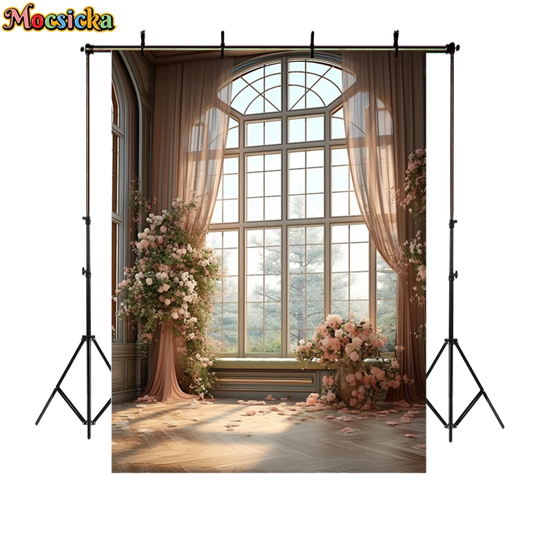 Mocsicka  Photography Backgrounds Vintage Indoor Window Floral Decor Wedding Adult Maternity Portrait Backdrop Photo Studio