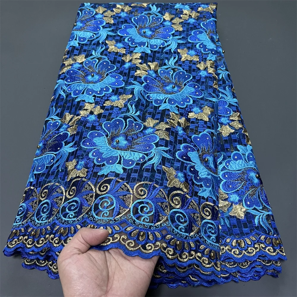 

African Nigerian Sequins Cotton Embroidery organza Lace Fabric, Tulle Wedding Party Dress, High Quality, 5Yards, 2025, ZJ073-1