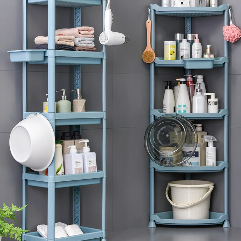 Bathroom Storage Washbasin Toilet Plastic Storage Shelf Multi-Layer Triangle Floor-Standing