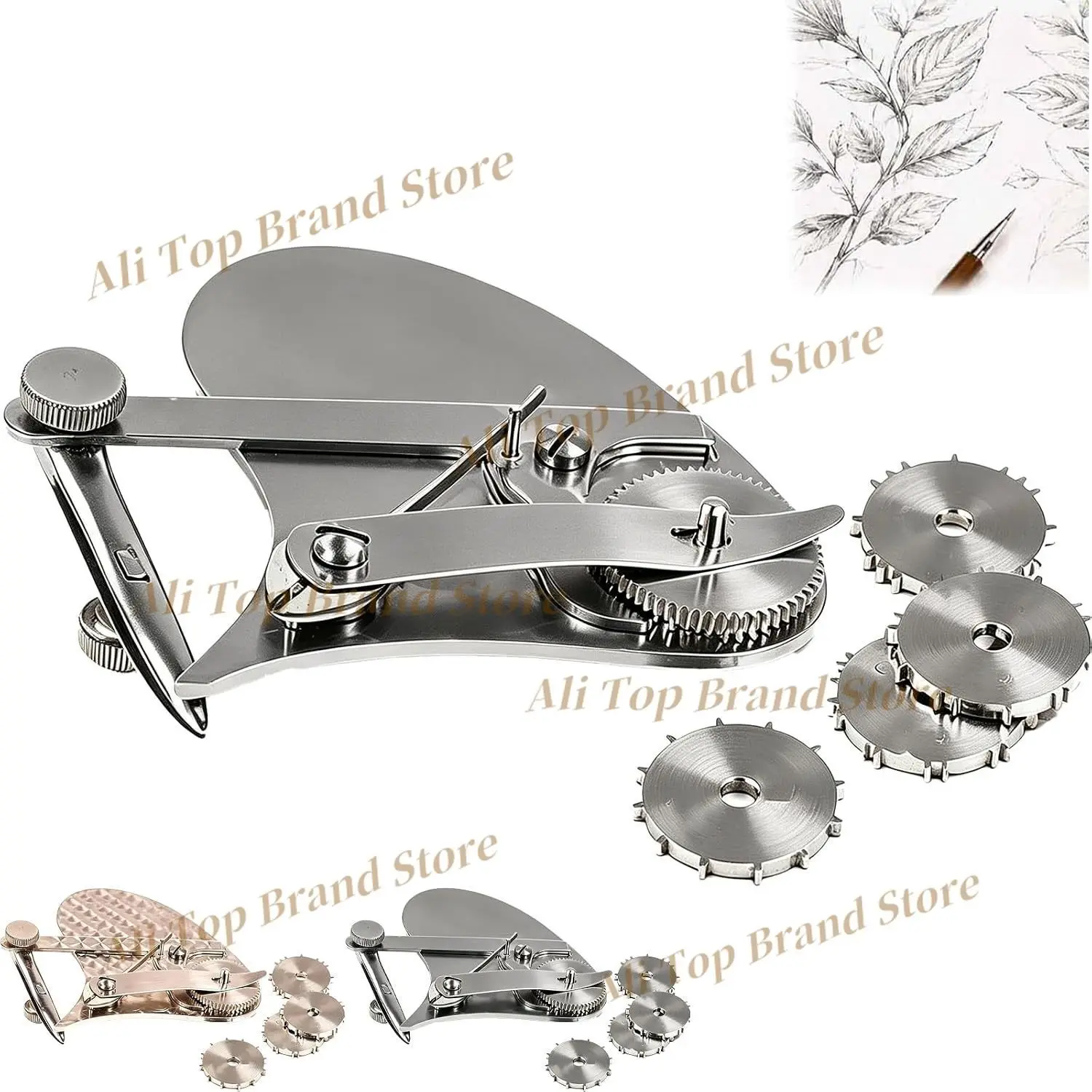 Vintage Precision Dotting Pen Set, Mechanical Gear Train Ruling Pen with 4 Interchangeable Dotting Wheels, Blueprint Drafting