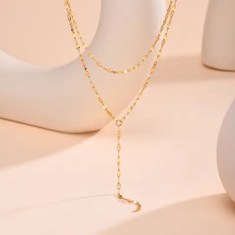 2024 스테인레스 스틸 립 체인, 더블 레이어 프린지 목걸이, 골드 컬러 Chaoker 패션 주얼리 긴 Neckalce 여성을위한 설정