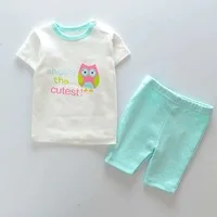 Clearance 2Pcs 6M Cute Owl Print Short Sleeve Summer Cotton Unisex Baby T-shirt Shorts Set