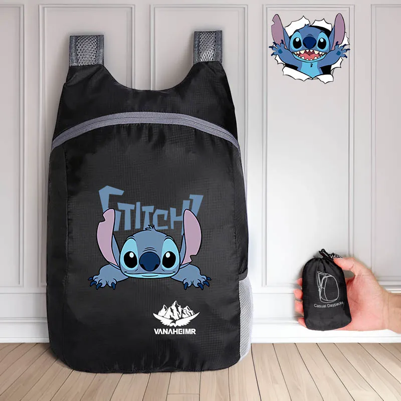 Disney lilo & stitch esporte ao ar livre viagem portátil dobrável mochila saco de armazenamento casual escalada sacos traseiros para homens mulheres softpack