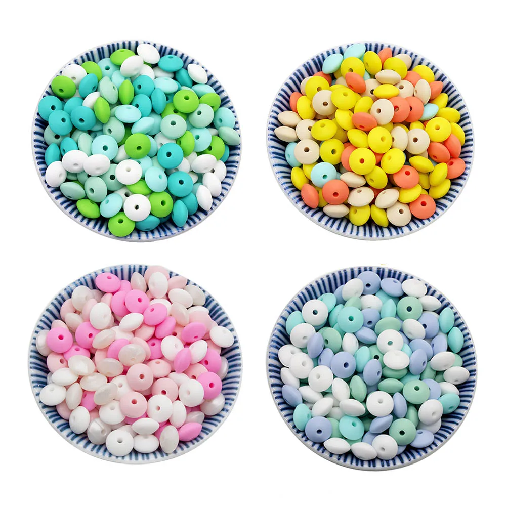 Cute-idea 100pcs Teething Toys Abacus Silicone Beads Lentil 12mm BPA Free Baby Tooth DIY Teether Necklace Bead Jewelry Baby Care