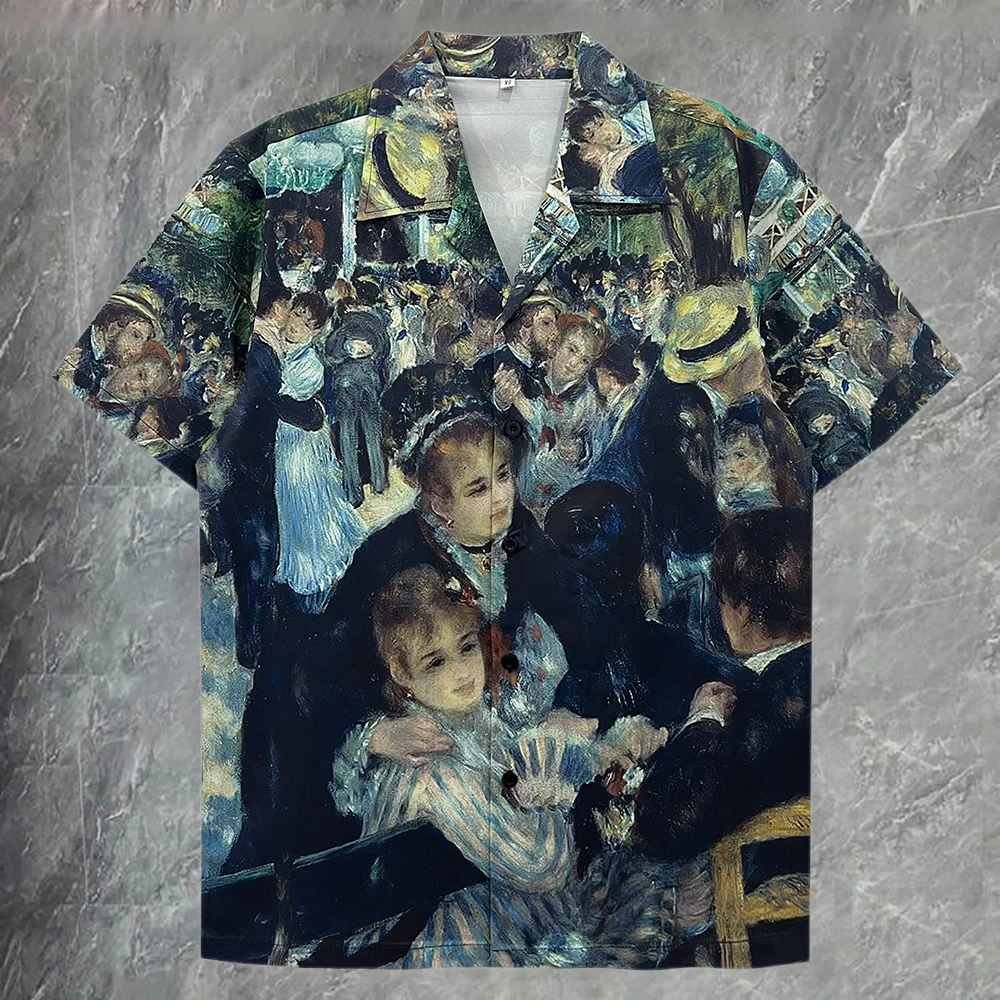 

2026 European Style Casual Shirt Streetwear Social Shirt Flower Shirt Chemise Homme Party Men Clothing Character Print Shirt Men