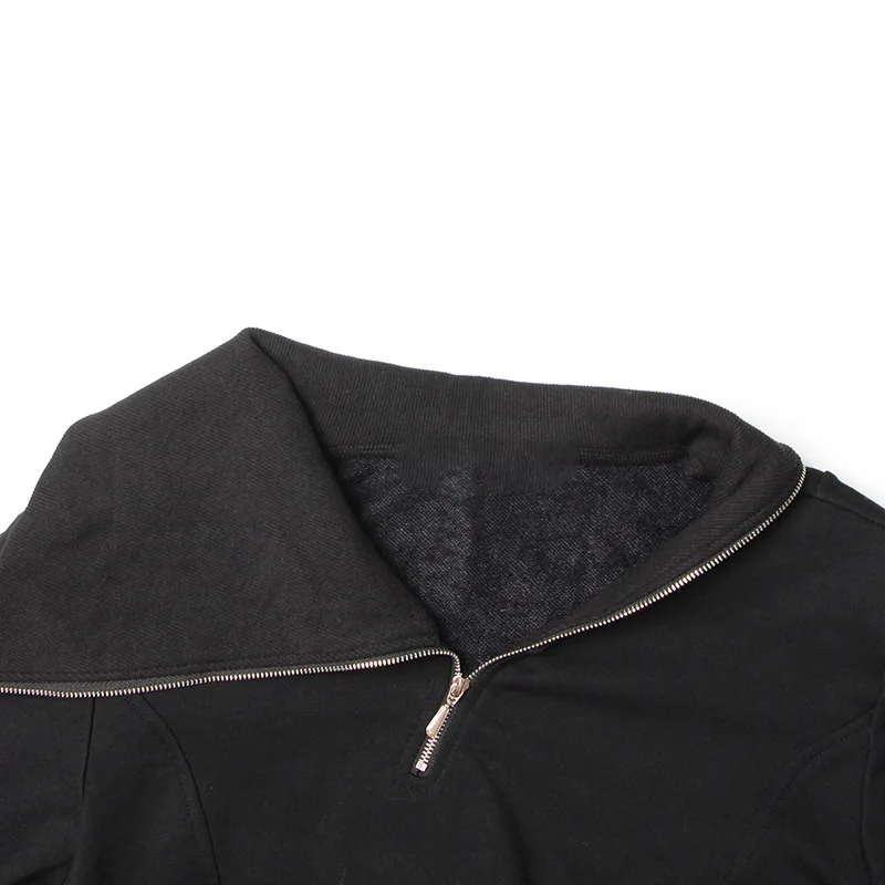 Trendy Brand Long Sleeved Hoodie For Women New Zipper Irregular Hem Cinched Waist Solid Color Versatile t-shirt female