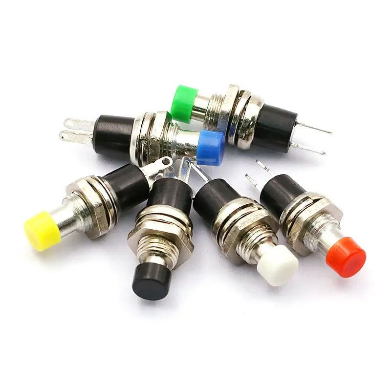 5 pezzi mini interruttore a pulsante momentaneo rotondo premere l'auto-reset 7 mm rosso giallo verde blu nero bianco