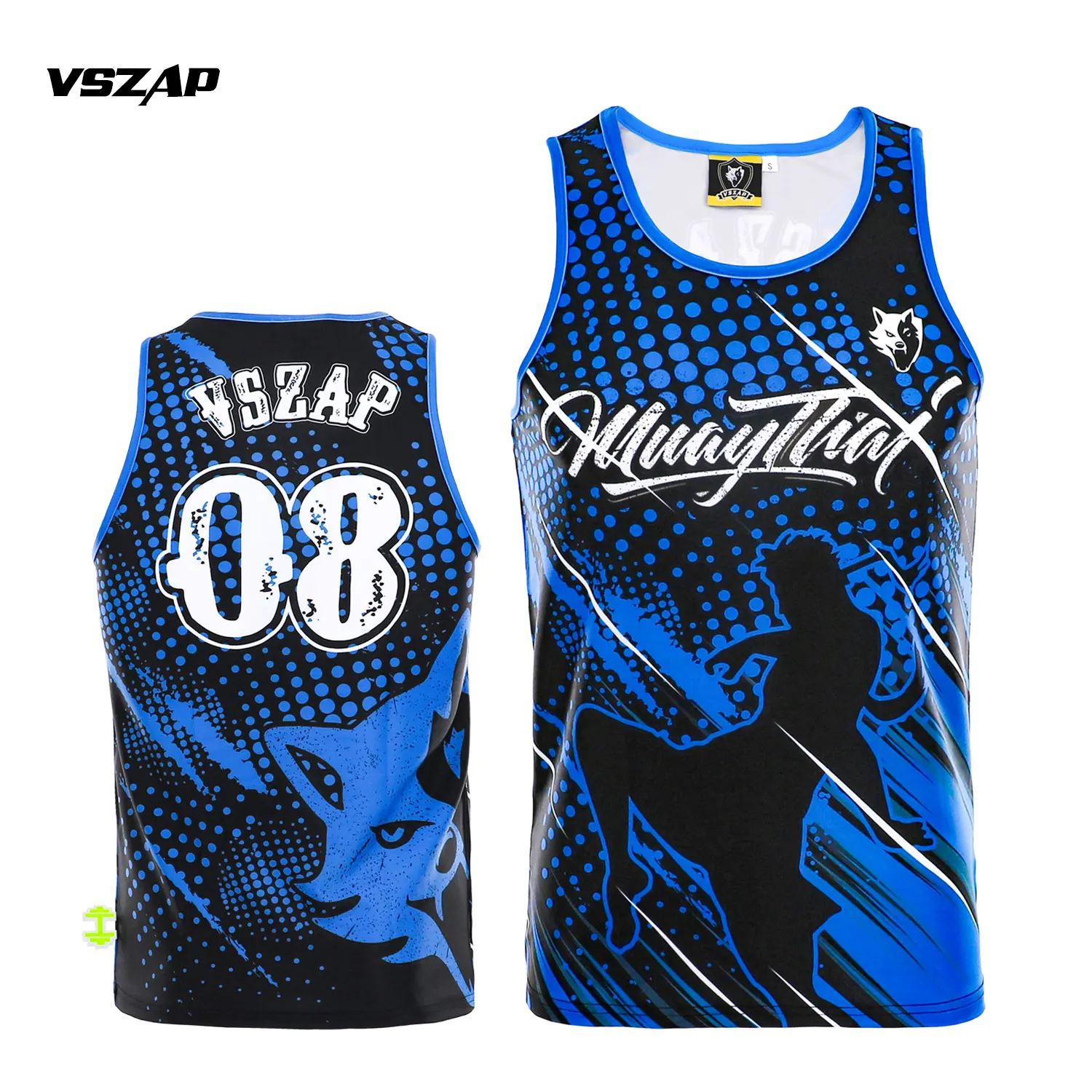 VSZAP Fighting Sport Polyester Sleeveless S-2XL Black Elastic Fighting Wolf Fist Gym Muay Thai Fighting Jujutsu Tank Top