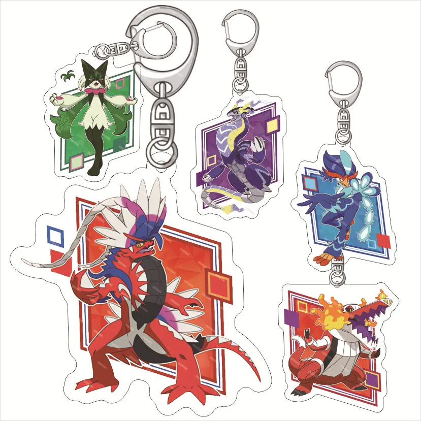 Cute Anime Pokemon Acrylic Keychains Meowscarada Koraidon Miraidon Car Keyrings Pendants Figure Kids Toys Gifts