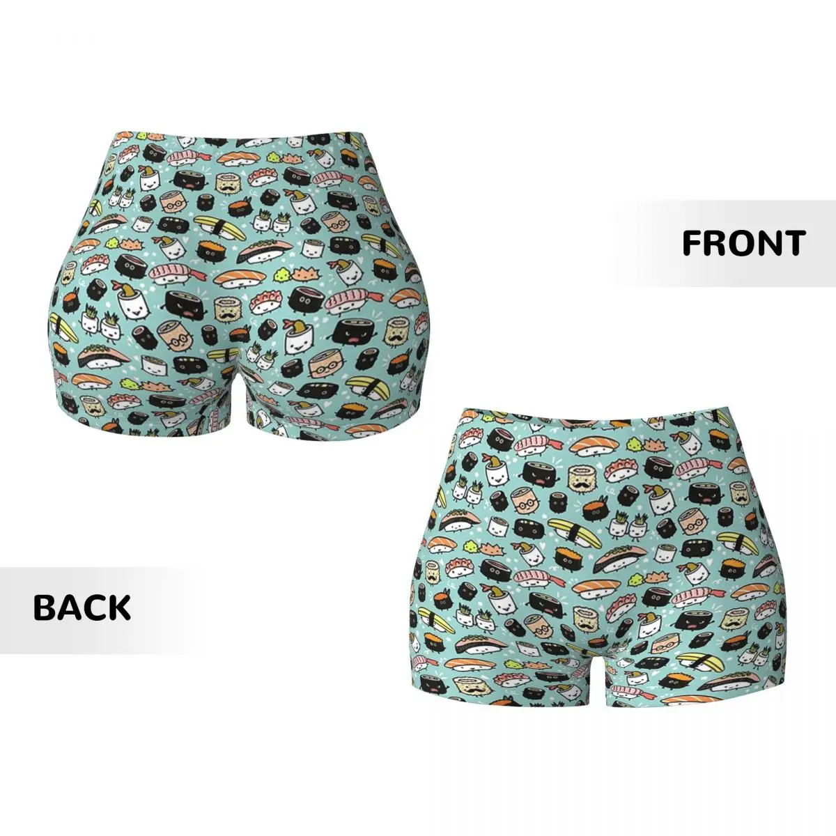 Personalizado bonito sushi padrão kawaii sushi personagens yoga shorts feminino ginásio treino correndo atlético vôlei biker shorts