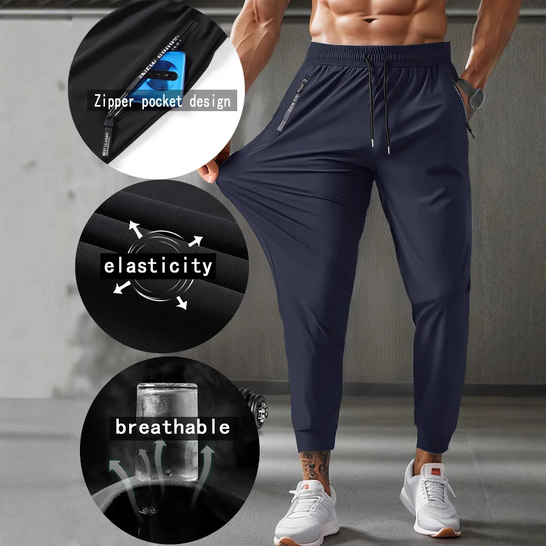 

Men Summer Nylon Silk Pants Breathable Stretch Casual Trousers Loose Straight Light Joggers Ultra Thin Sport Bottoms Plus Size