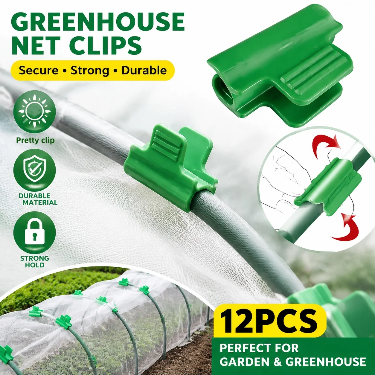 12Pcs Greenhouse Film Clamps Garden Tarpaulin Netting Tunnel Hoop Pipe Clamp Shed Row Cover Shading Frame Support Planting Tools