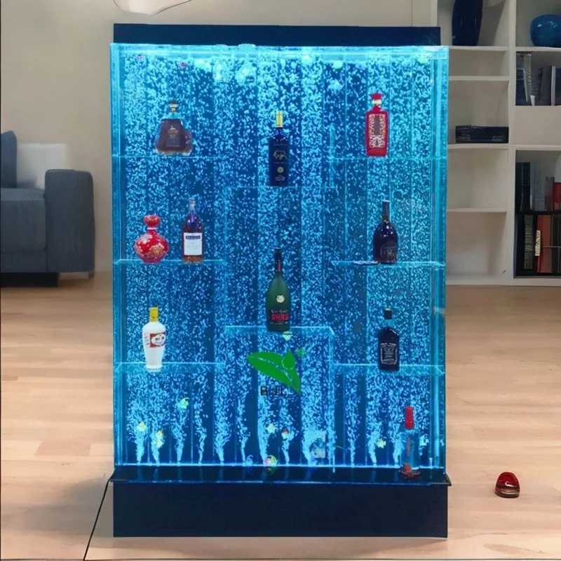 custom.custom made display rack furniture LED glowing water bubble wall acrylic bar cabinet wine shelf