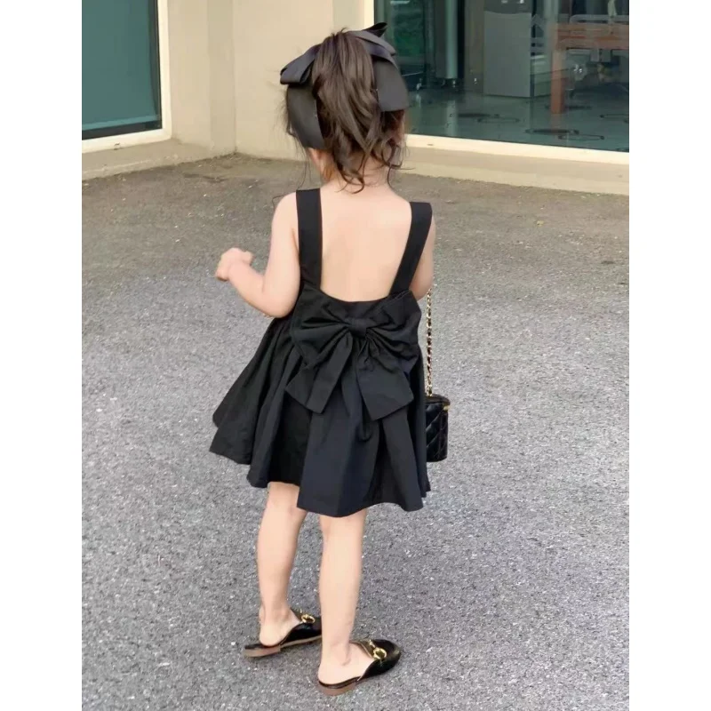 Summer Girls' Cotton Camisole Dress New Fashionable Children's Baby Backless Bow Tie Dress