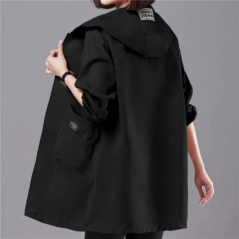 2024 New Women\'s Jackets Long Coat Spring Windbreaker Famale Hooded Causal Loose Basic Coat Zipper Lightweight Jacket Outwear