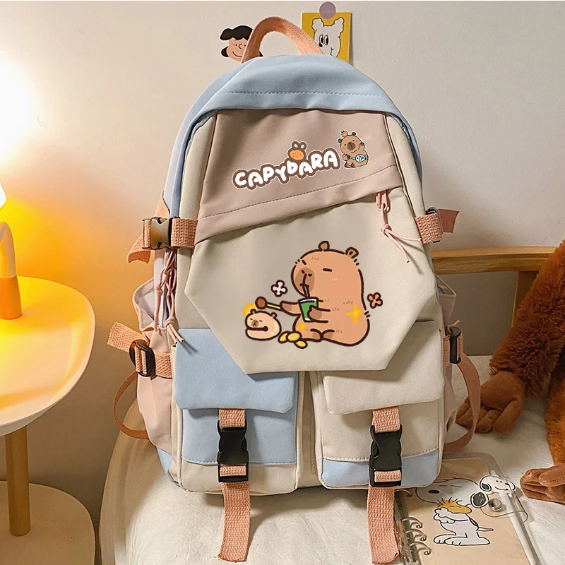 New Capybara Backbag Cartoon Cute Capybara Bag Youth Large Capacity Nylon Backpack Versatile Campus Wear-resisting Schoolbag