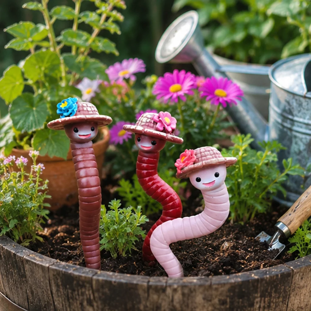 3Pcs Cute Resin Worm Garden Stakes Miniature Fairy Plant Markers Funny Insect Flower Pot Decor Gift for Plant Lover view 3