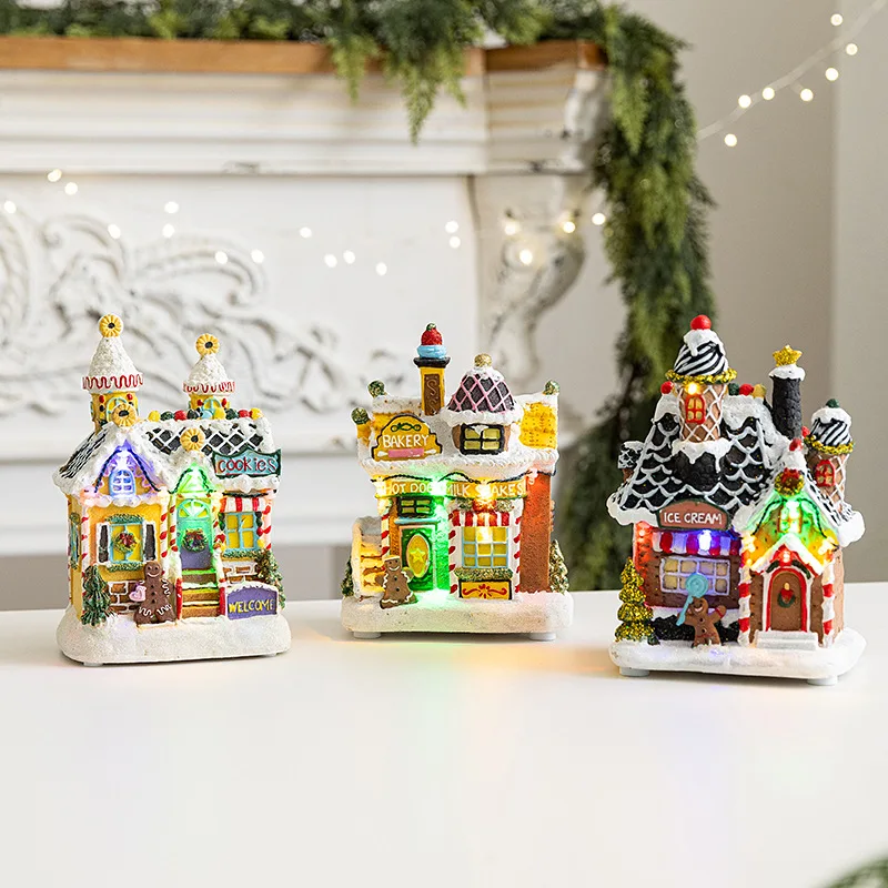 Christmas Luminous Resin Candy House Desktop Ornaments Micro Landscape Festive Atmosphere Decoration
