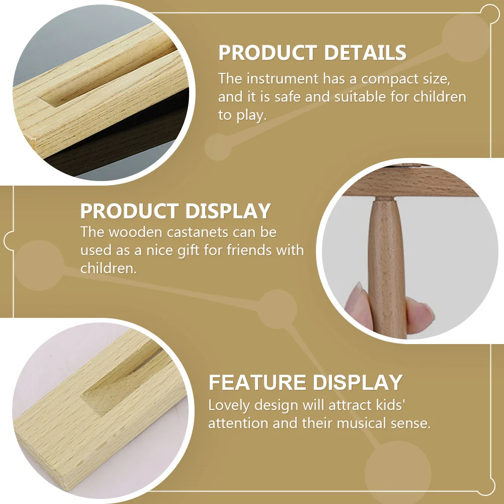 

3Pcs Children Musical Instrument Wooden Hand Percussion Practical Castanet Lovely Design High Quality Material Early Education