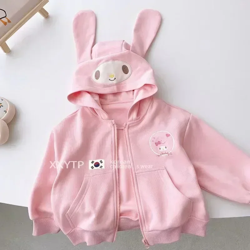 Sanrio Dziecięca bluza z kapturem Kawaii My Melody Kuromi Cinnamoroll Ciepły płaszcz z długim rękawem Purin Plush Girls Hoodie Gift