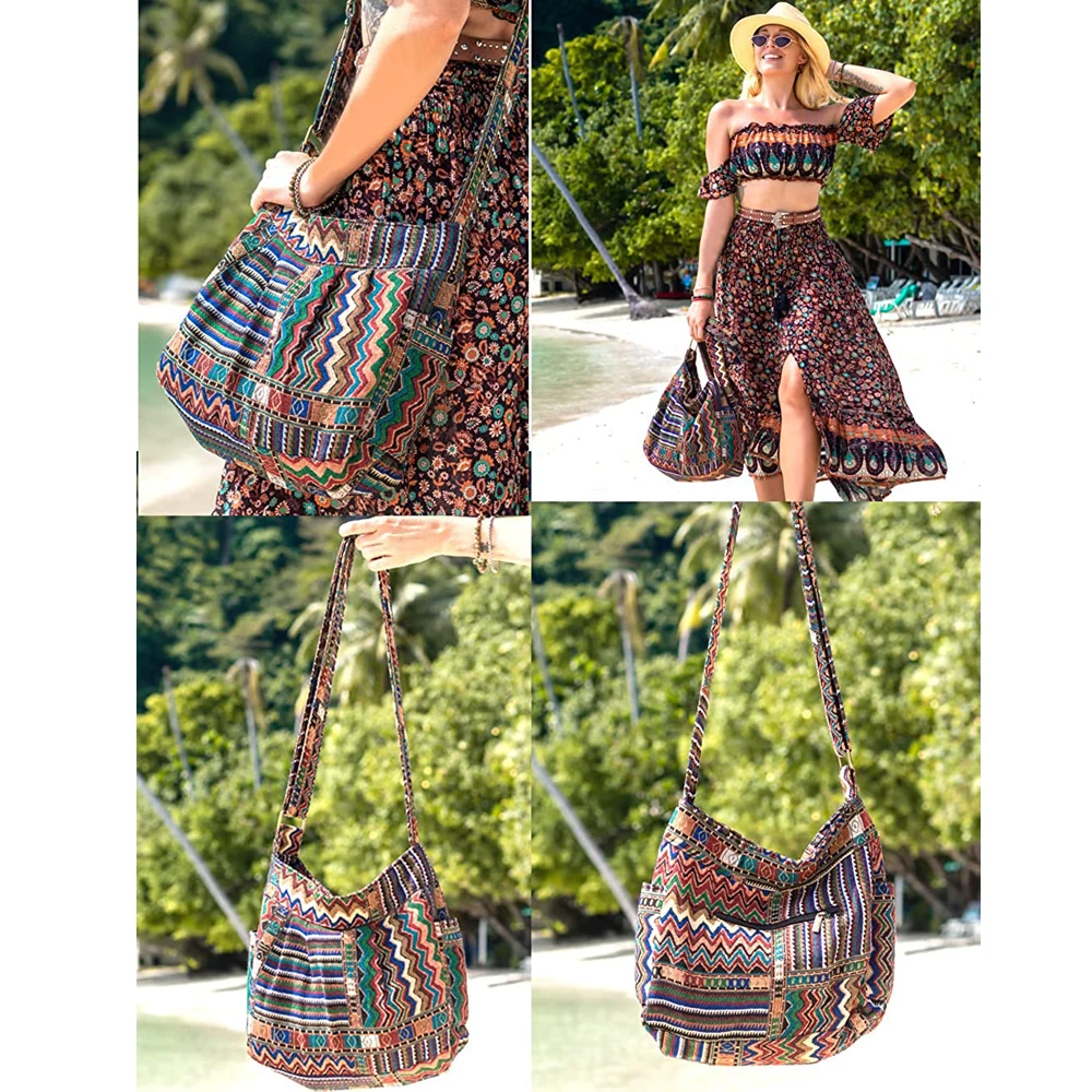 Annmoler 2022 kadın tasarımcı omuzdan askili çanta Vintage Crossbody çanta büyük kapasiteli çanta cepleri Hobo çanta kumaş askılı çanta