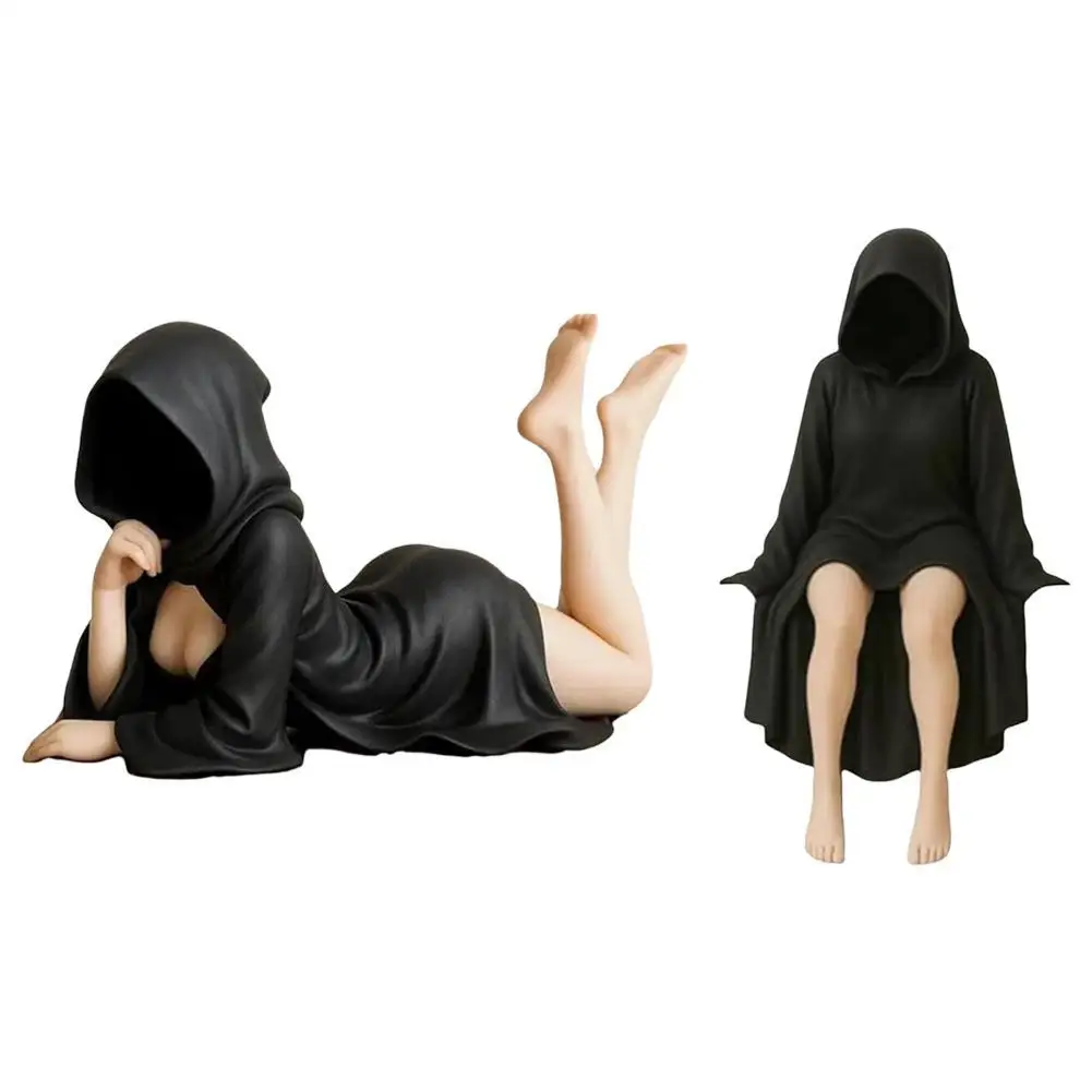 神秘的な女性の彫刻デスクトップ飾りハロウィン装飾デスクトップ飾り黒ホローブデスクトップホームルームの装飾