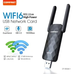 Adattatore USB WIFI 6 1800M AX1800 Scheda di rete USB Wi Fi 2.4G 5.8Ghz Wifi5 Dongle Wi-Fi 1300Mbps per PC portatile Windows 7 10 11