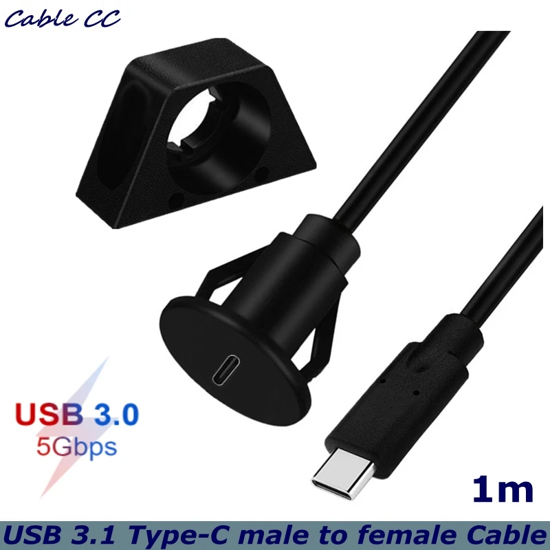 

5Gbps Type C 3.1 Car Flush Mount Cable USB C Panel Mount Male to Female Extension Cable for Car Truck Boat Motorcycle Dashboard