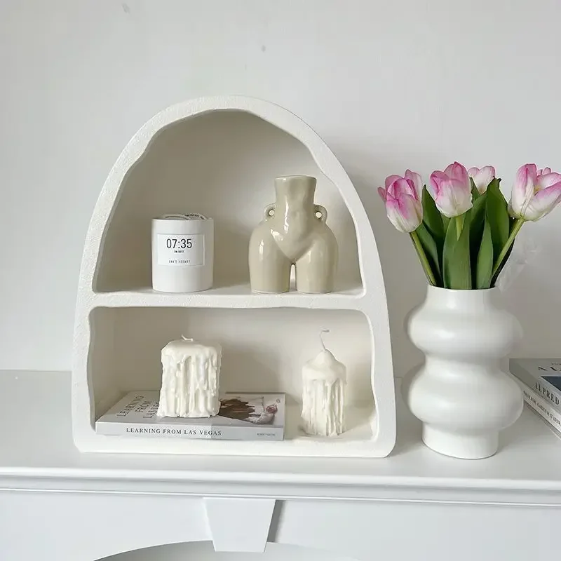 Nordic White Arched Wall Cabinet Living Room Desktop Cosmetic Storage Cabinet Cup Rack Shelf Wall Cave Hanging Cabinet