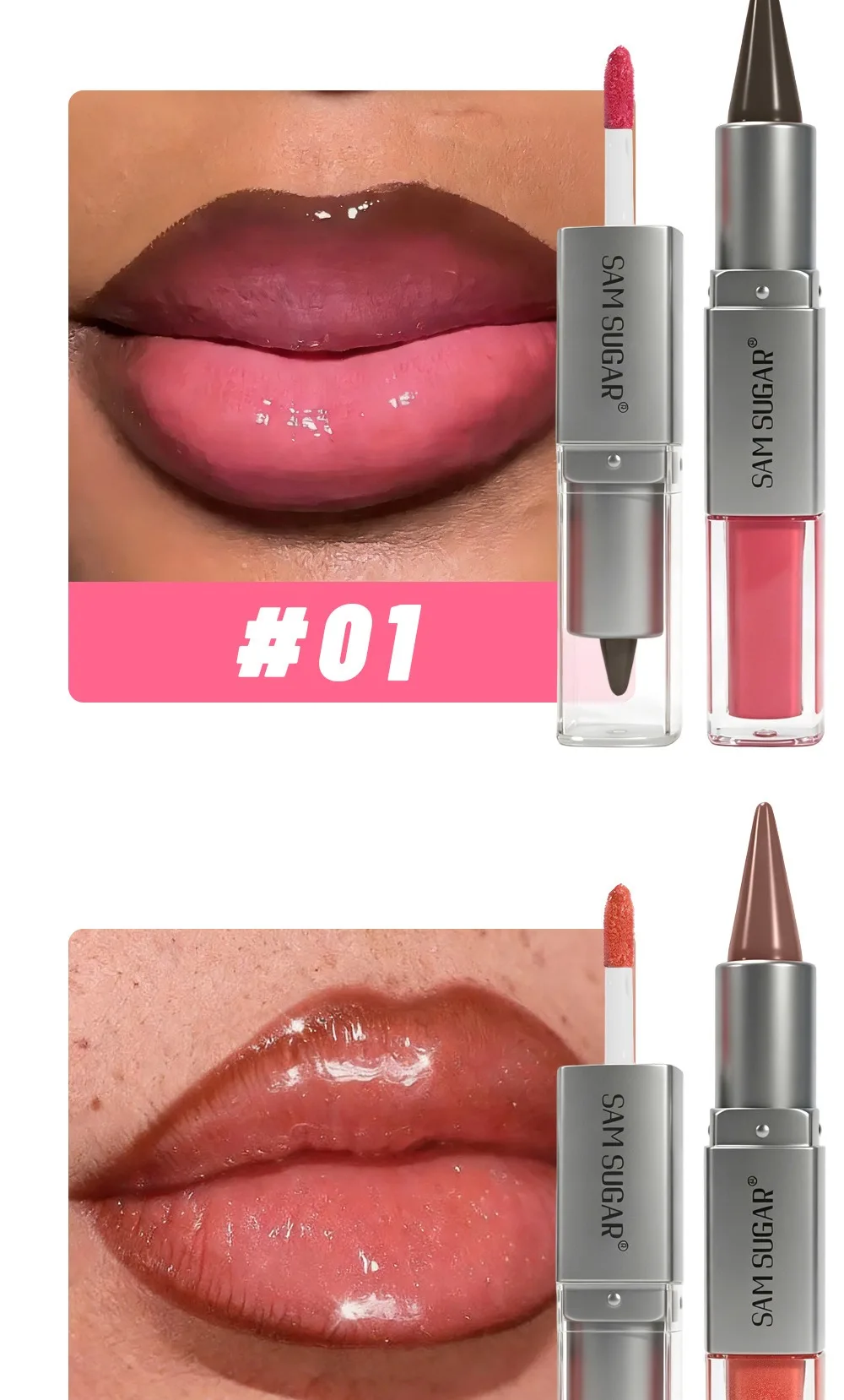 2-in-1 Lipliner & Lipgloss, Doppelseitiger Feuchtigkeitsspendender Nicht-Klebender Lippenstift, Matter Samt-Lipliner mit Glänzendem Aufpolsterndem Lipgloss – Detail 6