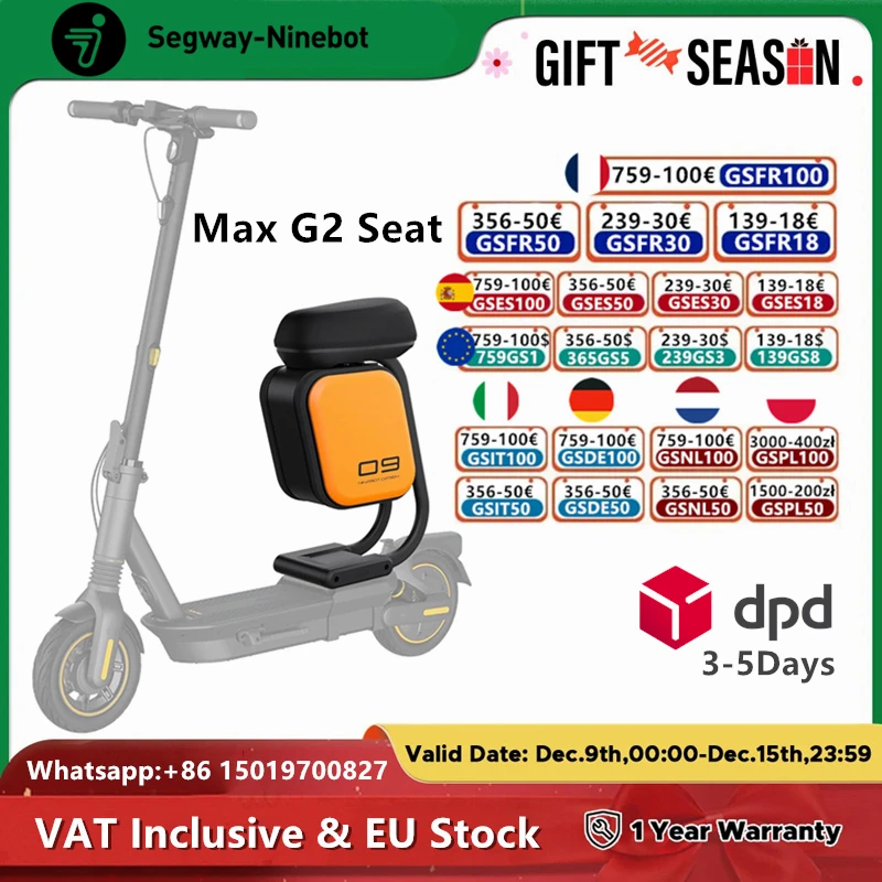 EU Stock Original Multi-function Seat with 10L Large Storage Bag for Ninebot by Segway MAX G2 G2D G2E G65 Electric Scooter Seat