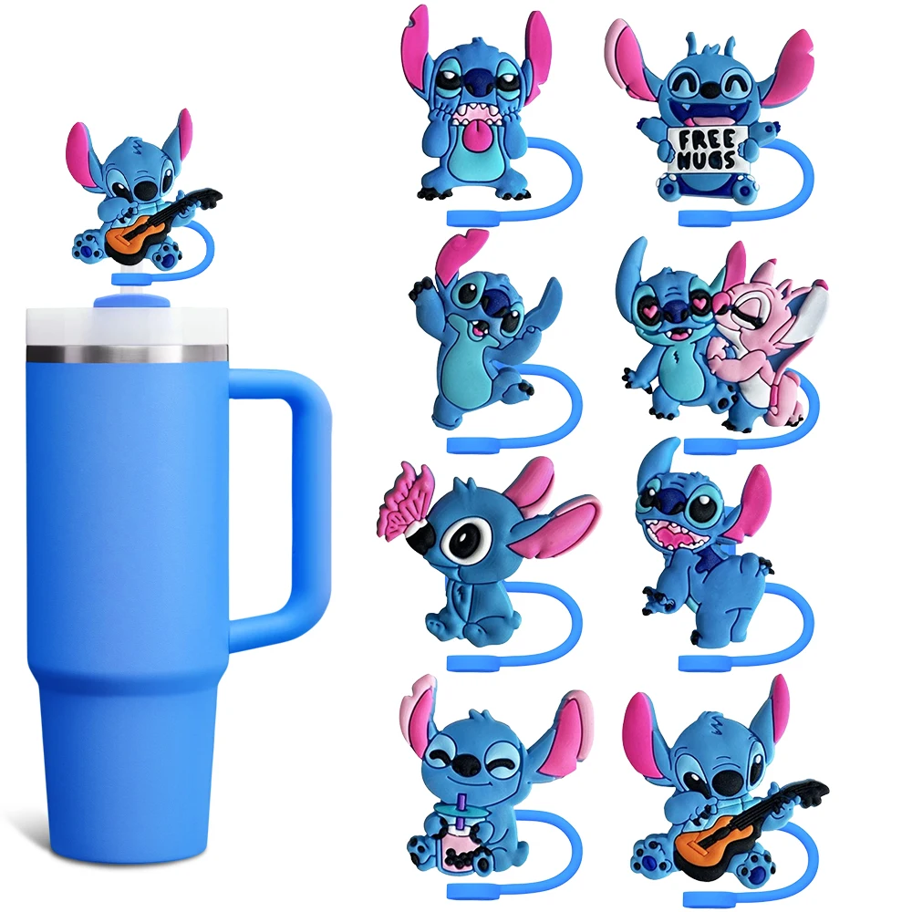 Hot Toys Stitch Cartoon Straw Cover Cup 8-10MM Drink Straw Plug Splash Proof Drinking Cup Eco-friendly Straw Cap Pendant Gift