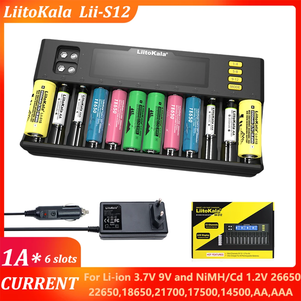 Liitokala-リチウムイオンバッテリー充電器,Lii-S8 Lii-S12 18650 v,3.7v,9v,1.2v,Li-FePO4 v,imr 3.2v 3.8 26650 aaa