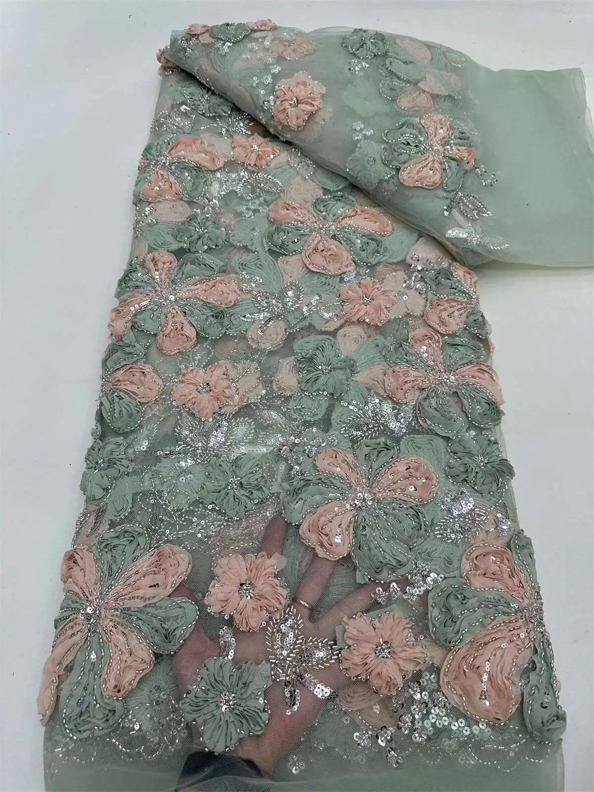 

African Beads Lace Fabric, French Sequins Fabric, High Quality Sewing, Embroidered Groom Lace Tulle, Nigerian Dress, 2025
