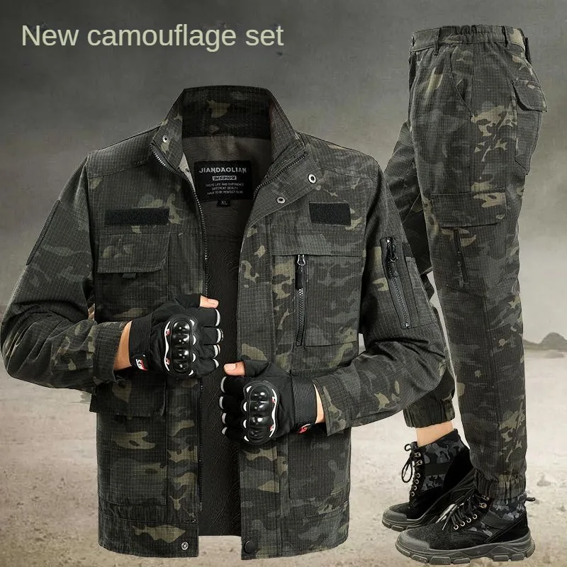 Spring And Autumn Thin Mesh Waterproof Camouflage Suit Men's Suit Outdoor Sports Casual Work Clothes Fashion Big Pocket