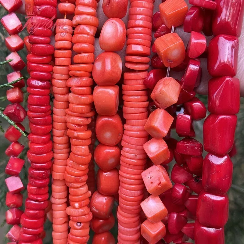 Orange Red Pink Coral Freefrom Irregular Rondelle Natural Stone Spacer Beads for DIY Charm Necklace Accessories Bracelet 15 Inch