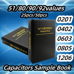 Capacitor Kit SMD Capacitor Sample Book 0201 0402 0603 0805 1206 Chip Classification Pack 51/80/90/92 Value 25 50 pieces 15 empt