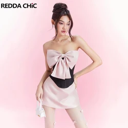 REDDACHiC Barbiecore Ribbon Top Skirt Women 2-piece Set Two Tone Corset Lace Up Tube Top High Waist Mini Skirt Summer Clothes