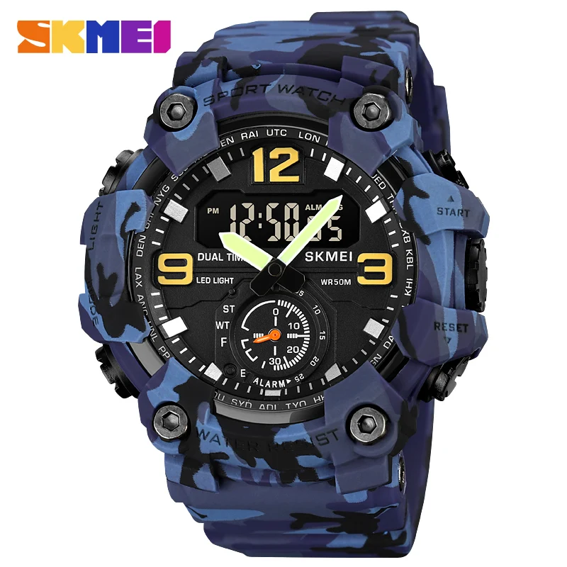 SKMEI Brand Sport Watch Men Luxury 3 Time Led Light Electronic Watches Fashion Military Wristwatch Sports Clock For Man 2022