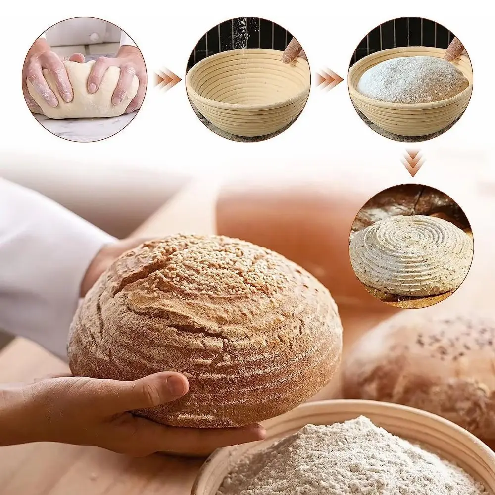 Round Bread Proofing Basket Linen Lining Handmade Dough Rising Rattan Basket Bread Fermentation 6 Sizes Bread Basket