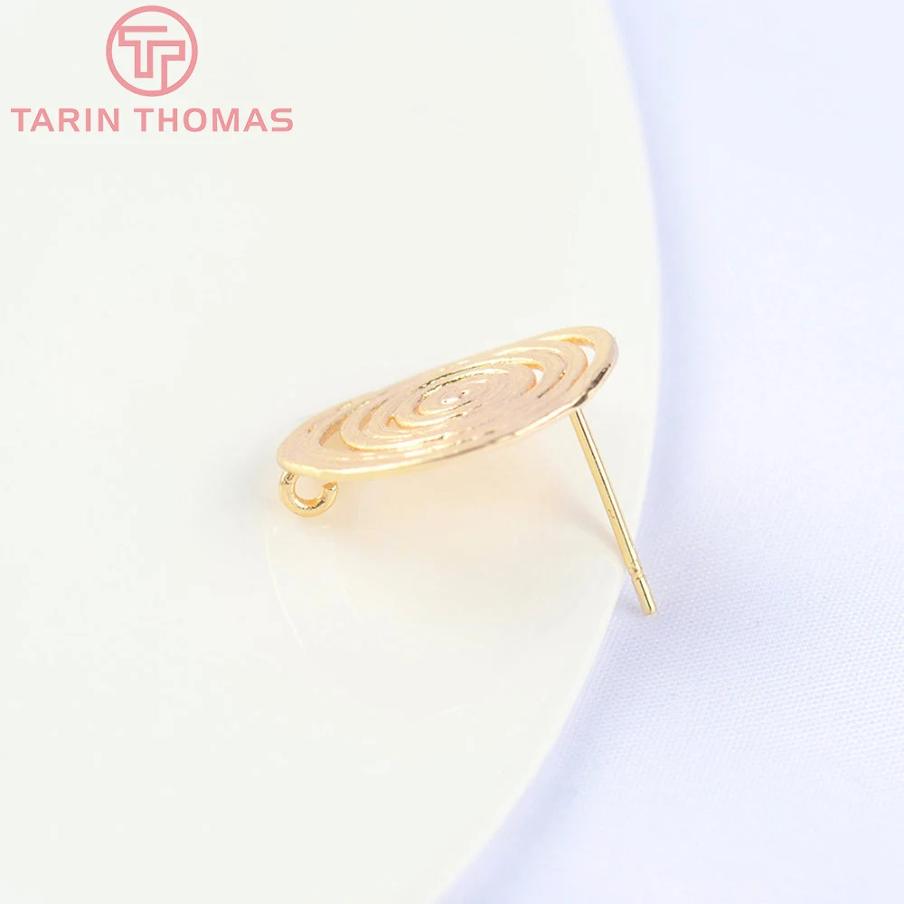 (2717)6PCS 15.5x17.5MM 24K Gold Color Brass Rotating Round Stud Earrings High Quality DIY Jewelry Making Findings