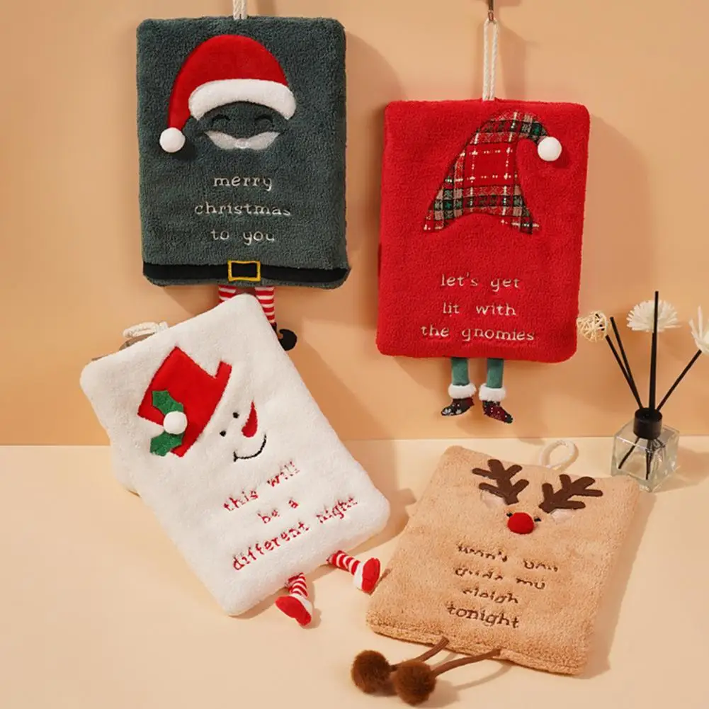 Hand Towel with Hanging Lanyard Holiday Christmas Themed Hand Towels Cute Cartoon Shape Hand Towel for Kitchen Cleaning Towel