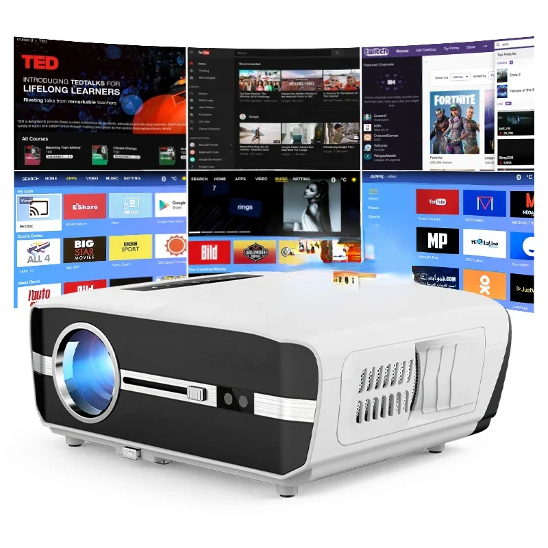 Factory Caiwei  Full HD Native 1080P 4K Android 9.0 Projector Home Theater Outdoor Video Projector for Smartphone Tablet and PC