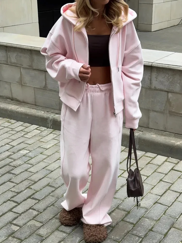 Beautiful Women's Tracksuits with A Zipper and A Hood Trousers Pink Two Piece Set Women Blue Classic Pant Sports Suit for Spring — 1