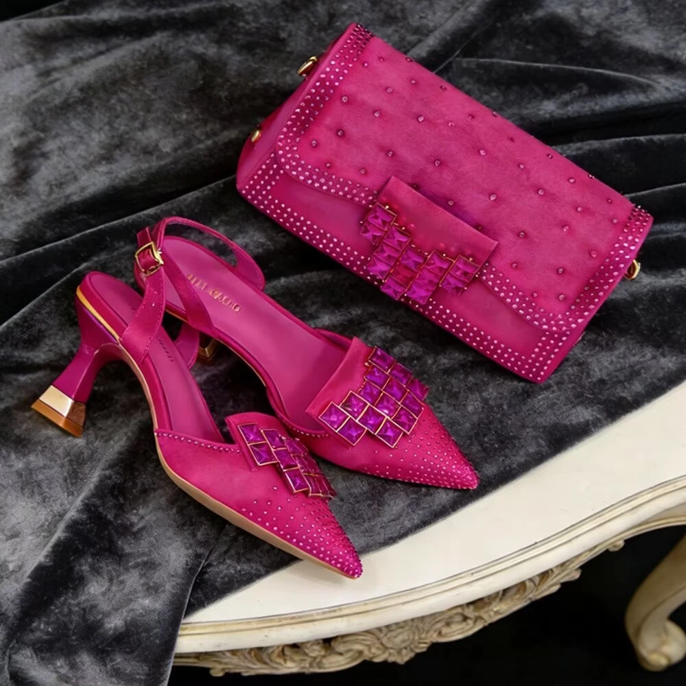 Conjunto de sapatos de salto alto com design europeu e bolsa clutch combinando, conjunto de sapatos e bolsa da moda para casamento, sapatos femininos de verão